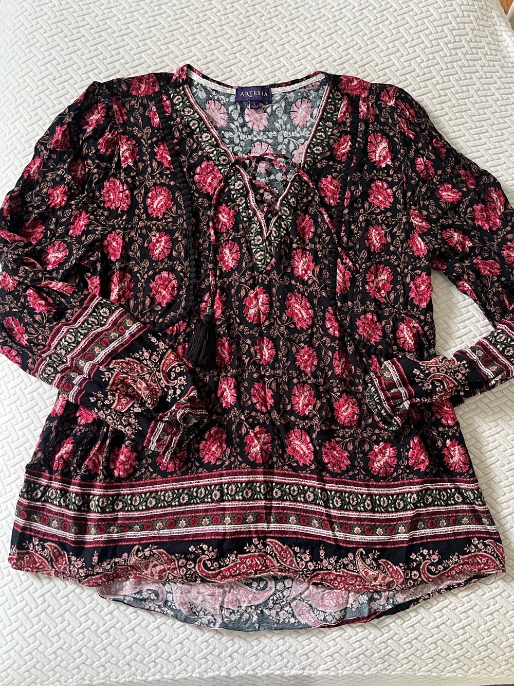 Boho Artesia Floral Paisley Peasant Top